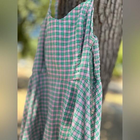 Arizona Jean Company Vibrant Mini Dress Y2K Green & Pink Plaid Vintage - Picture 3 of 8